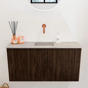Mondiaz Joya DLux 80cm toiletmeubel walnut met wastafel faye midden zonder kraangat glace