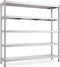 VEVOR Opbergrek, 5-laags opbergrek, roestvrijstalen garagerek, 180 x 45 x 180 cm, robuust opbergrek, totale draagcapaciteit van 748 kg met verstelbare hoogte, opbergrekken, keukenrekken, laadplanken