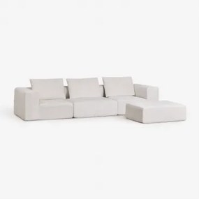 3-delige Modulaire Bank En Poef Van Chenille Vacuüm Verpakt Norridge Chenille Crèmebeige - Sklum