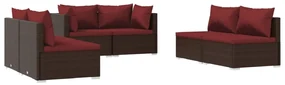 vidaXL 6-delige Loungeset met kussens poly rattan bruin