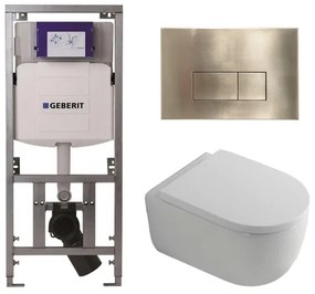 QeramiQ Dely Swirl Toiletset - 36.3x51.7cm - Geberit UP320 Burda inbouwreservoir - 35mm zitting - geborsteld messing bedieningsplaat - rechthoekige knoppen - wit glans 0701131/SW706201/SW1000767/SW1026256