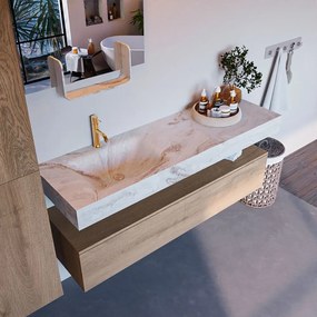 Mondiaz Alan DLux badmeubel 150cm washed oak 1 lade met wastafel frappe links 1 kraangat