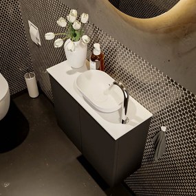 Mondiaz Fowy toiletmeubel 60cm urban met witte waskom rechts en kraangat