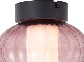 Design plafondlamp zwart 18cm met paars glas incl. LED 3-staps dimbaar - Margherite