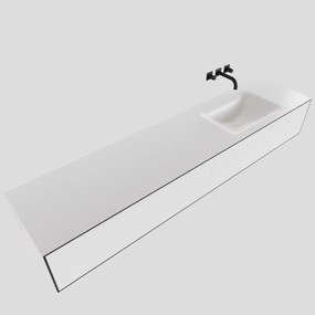 Zaro Lagom volledig naadloos solid surface onderkast 200cm mat zwart met 2 lades Push tot open. Compleet met solid surface wastafel met 0 kraangat(en)