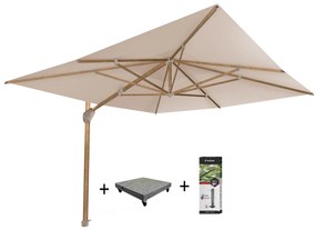 Hacienda zweefparasol 300x400 cm houtlook zand 4 Seasons Outdoor met 120 KG voet en hoes