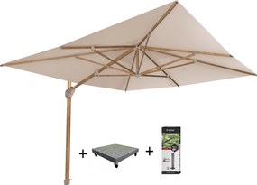 Hacienda zweefparasol 300x400 cm houtlook zand 4 Seasons Outdoor met 125 KG voet en hoes