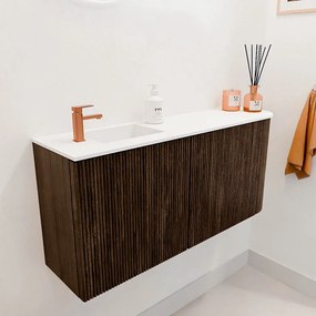 Mondiaz Joya 90cm toiletmeubel ronding rechts walnut met wastafel faye links 1 kraangat talc