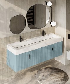 Muebles Calas badmeubel ribbelfront 160cm baby blauw met solid surface wastafel met kraangaten