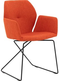 Goossens Excellent Eetkamerstoel Manzini oranje stof met armleuning, modern design