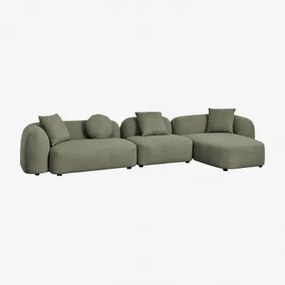 Modulaire Bank Met Chaise Longue Rechts, 3-delig In Chenille Coco Stof Chenille Groen – Salie - Sklum