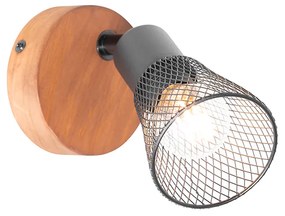 Industriële Spot / Opbouwspot / Plafondspot zwart met hout - Kristina Industriele / Industrie / Industrial E14 rond Binnenverlichting Lamp