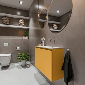 Mondiaz Ture 80cm toiletmeubel ocher met wastafel talc rechts geen kraangat