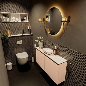 Mondiaz Fowy toiletmeubel 100cm rosee met oudroze waskom midden zonder kraangat