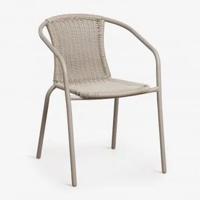 Set Van 2 Stapelbare Tuinstoelen Met Armleuningen Van Staal En Synthetisch Riet Kalymana Moka Bruin - Sklum