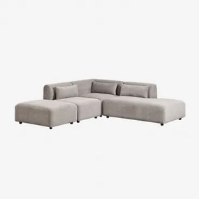 3-delige Modulaire Hoekbank Met Rechter Chaise Longue En Poef Fogler Corduroy Licht Taupegrijs - Sklum