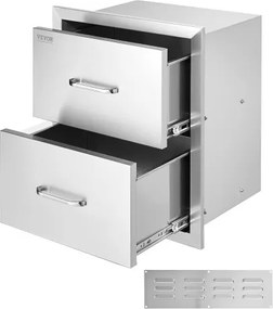 VEVOR Buitenkeuken Laden Vlakke Inbouw Dubbele Grill Laden Gemaakt van Roestvrij Staal met Handvat, Grill Eiland Laden voor Buitenkeukens of Patio Grill Stations 451 x 514 x 310 mm