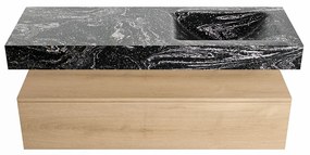 Mondiaz Alan DLux badmeubel 130cm washed oak 1 lade met wastafel lava rechts 1 kraangat