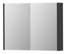 INK SPK1 Spiegelkast - 80x14x60cm - 2 deuren - dubbelzijdige Spiegel - schakelaar en stopcontact - MDF lak wit hoogglans 1110556