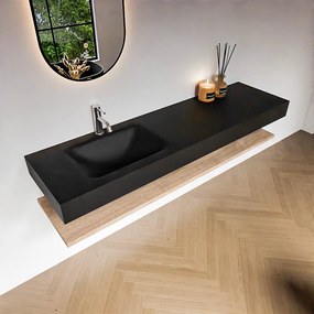 Zaro Alan badmeubel 170cm met planchet washed oak en vrijhangende wastafel cloud links 1 kraangat urban