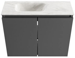 Mondiaz Ture DLux toiletmeubel 60cm dark grey met wastafel ostra links met kraangat