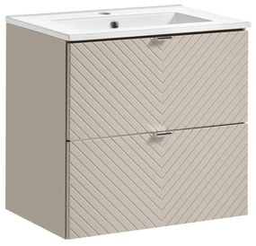 Comad Viva Cashmere badkamermeubel 60cm taupe met 2 lades en witte wastafel 1 kraangat