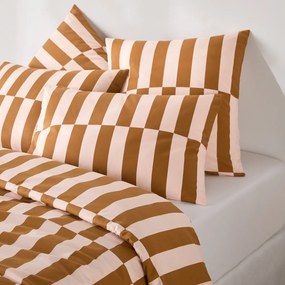 Kussensloop in 50% gerecycled katoen, geometrische print, TABAKA CARAMEL