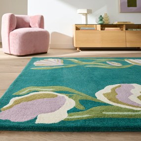 Vloerkleed met bloemmotief, met de hand getuft, zuivere wol, FLORALIA