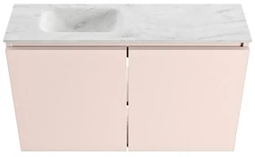 Mondiaz Ture DLux toiletmeubel 80cm rosee met wastafel opalo links met kraangat