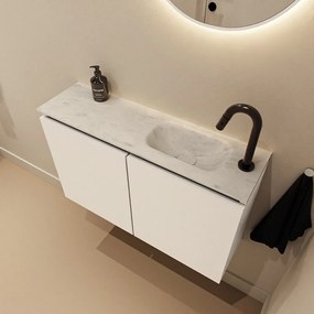 Mondiaz Ture DLux toiletmeubel 80cm talc met wastafel opalo rechts met kraangat