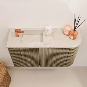 Mondiaz Joya DLux 70cm toiletmeubel ronding rechts dusk met wastafel faye links 1 kraangat frappe