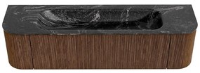 Mondiaz Kurve-dlux 170cm badmeubel ronding links/rechts walnut met 1 lade en 2 deuren en wastafel big large midden 1 kraangat lava