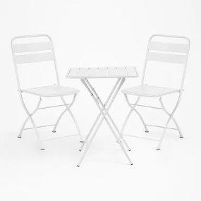 Set Van Een Vierkante Tafel 60x60 Cm En 2 Inklapbare Tuinstoelen Van Staal Janti Wit - Sklum