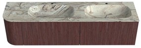 Mondiaz Kurve-dlux 175cm badmeubel ronding links ruby met 2 lades en 1 deur en wastafel stor small dubbel/rechts 2 kraangaten glace