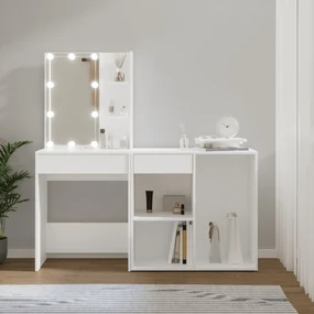 vidaXL Kaptafel met kastje en LED's bewerkt hout wit