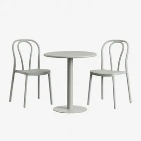 Set Van Ronde Tafel Ø70 Cm En 2 Tuinstoelen Mizzi Groen – Khaki - Sklum