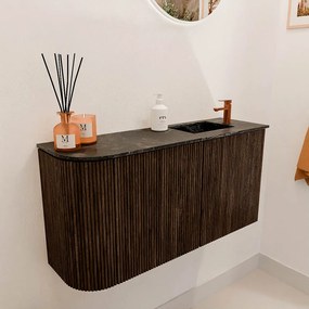 Mondiaz Joya DLux 80cm toiletmeubel ronding links walnut met wastafel faye rechts 1 kraangat lava