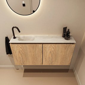 Mondiaz Ture DLux toiletmeubel 100cm washed oak met wastafel ostra links met kraangat