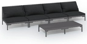 vidaXL 5-delige Loungeset met kussens poly rattan donkergrijs