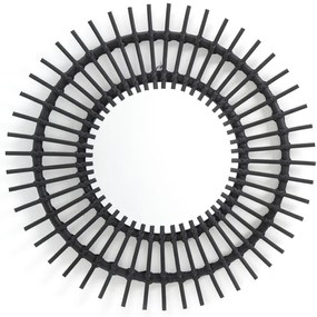 Spiegel in zwart geverfd rotan, zonvormig Ø60 cm, Nogu