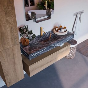 Mondiaz Alan DLux badmeubel 120cm washed oak 1 lade met wastafel lava midden 1 kraangat