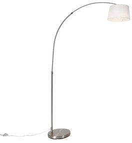 Smart booglamp staal met witte stoffen kap incl. Wifi A60 - Arc Basic Modern E27 rond Binnenverlichting Lamp