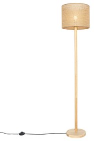 Landelijke vloerlamp hout met linnen kap naturel 32 cm - Mels