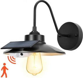 VEVOR Solar Gooseneck Wandlamp 350 lm, 3 Lichtstanden & Bewegingssensor, 1 stuk. Schuurlamp compatibel met E27 lamp, voor veranda, huis, entree, garage, zwart