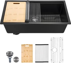 VEVOR Granieten Keuken Spoelbak (838 x 482 x 254 mm) voor Opbouwmontage, Inbouw Spoelbak in Landelijke Stijl met Accessoires, Huishoudelijke Spoelbak voor Campers, Voorbereidingskeukens, Bars, Zwart