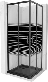 Mexen Rio vierkante douchecabine 80 x 80 cm, zwarte strepen, zwart + Flat douchebak, zwart - 860-080-080-70-20-4070B