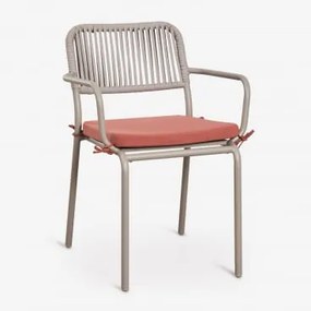 Set Van 2 Stapelbare Tuinstoelen Met Armleuningen In Gevlochten Touw Arhiza Mokka Bruin - Terracotta - Sklum