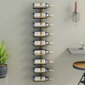 vidaXL Wijnrek voor 9 flessen wandmontage ijzer goudkleurig