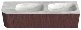 Mondiaz Kurve-dlux 165cm badmeubel ronding links ruby met 2 lades en 1 deur en wastafel stor small dubbel/rechts zonder kraangat opalo