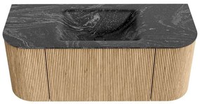Mondiaz Kurve-dlux 110cm badmeubel ronding links/rechts oak met 1 lade en 2 deuren en wastafel cloud midden zonder kraangat lava